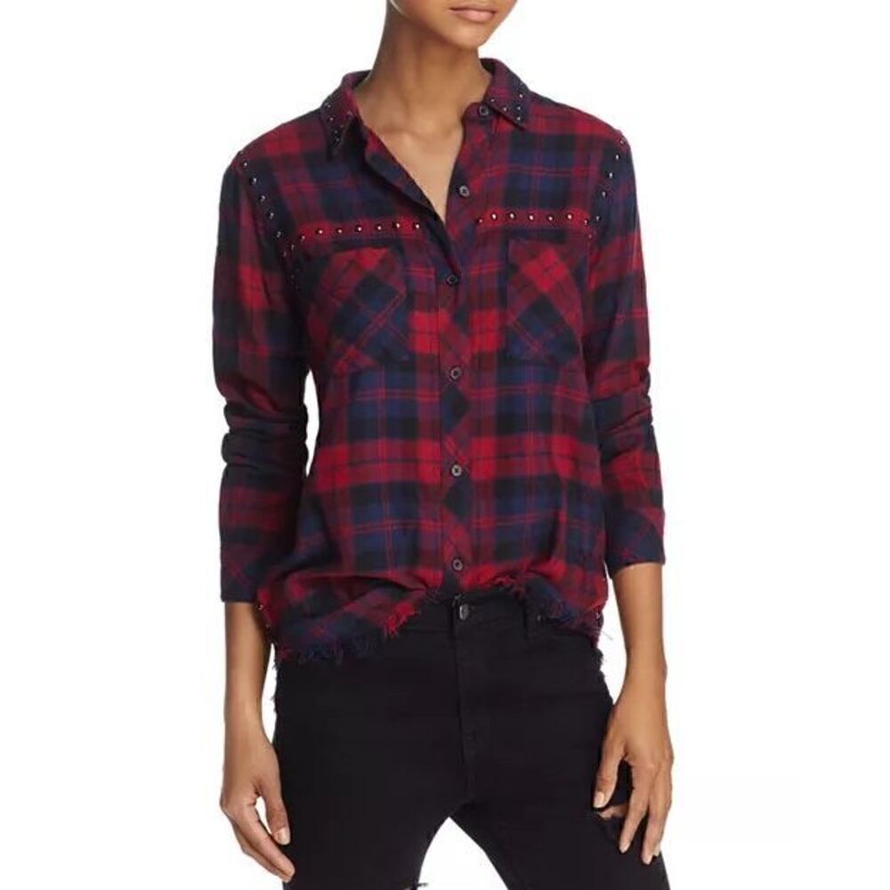 Rails Red & Navy Plaid Stud-Trim Button-Down Shirt
